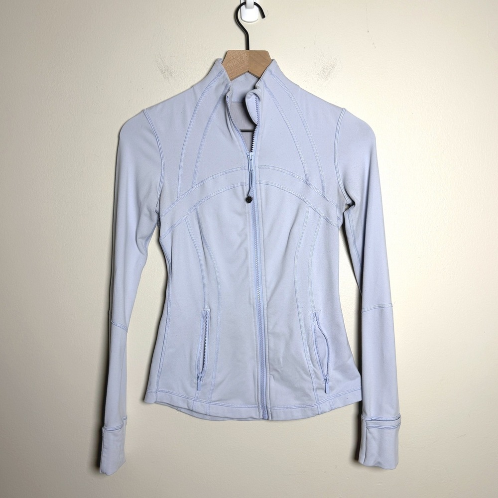 Lululemon Womens Jacket 4 Blue Define Full Zip Mock Neck LW4AWKS Yoga Pilates